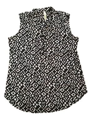 🎈$10 add on #163.Sleeveless Blouse Semi Sheer Geometric Black & White Pattern.